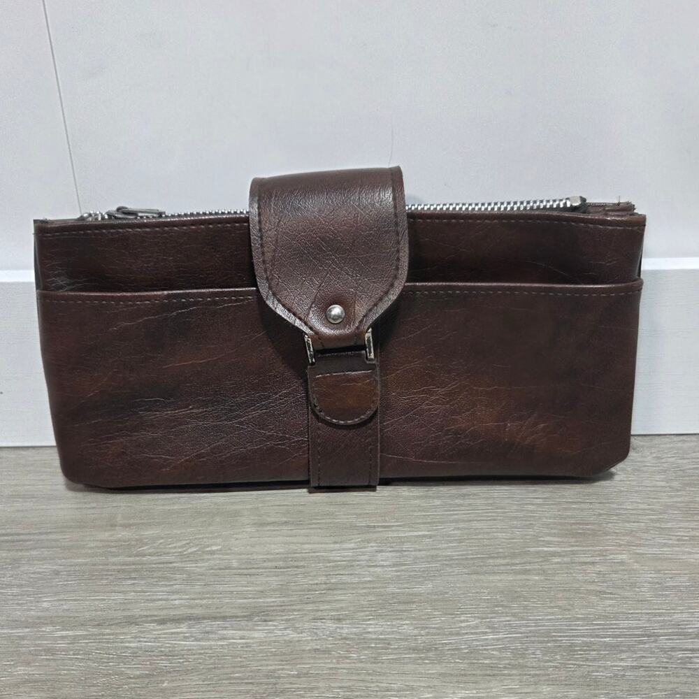 Amity Brown Faux Leather Vintage Clutch Purse